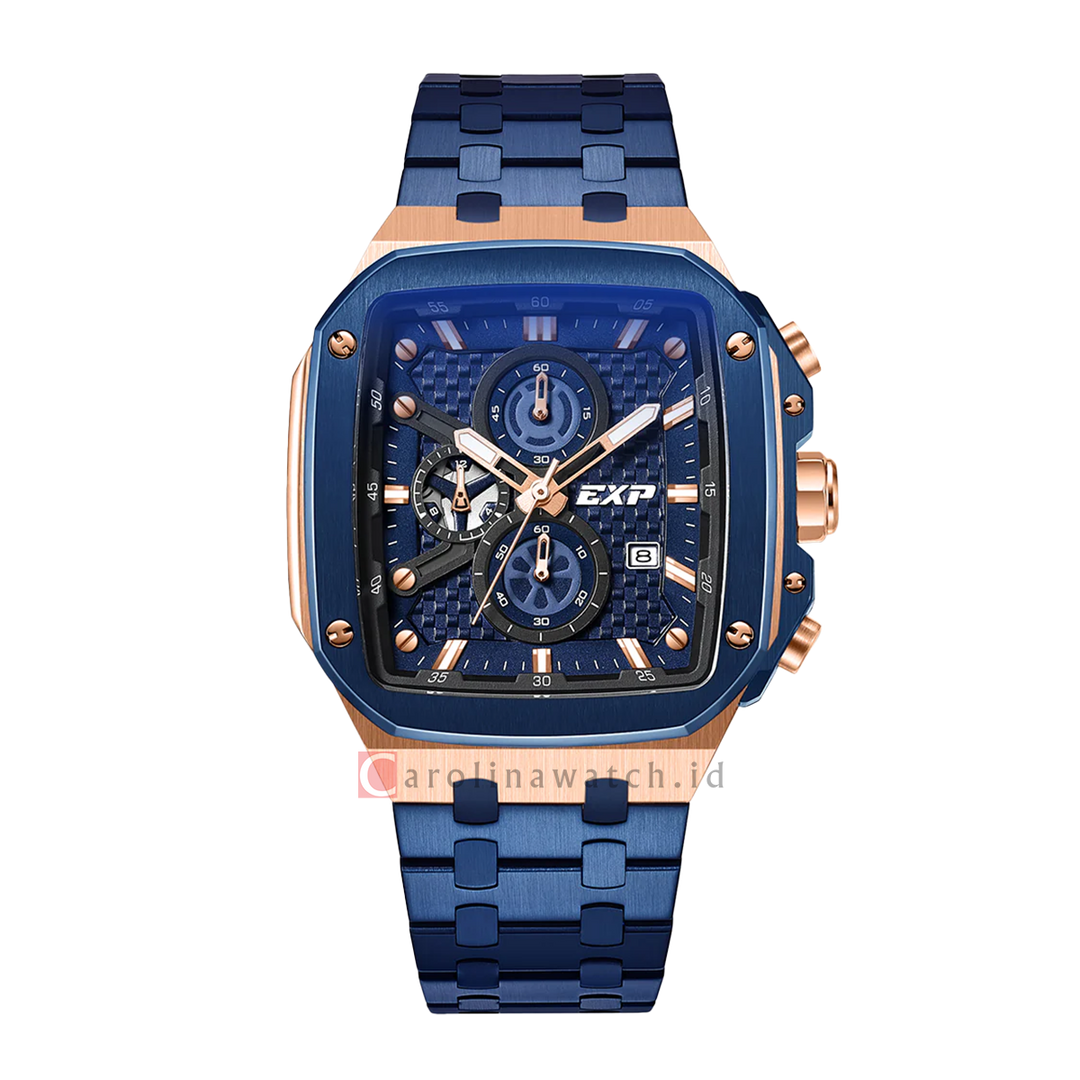Jam Tangan Expedition EXP Chronograph EX 6845 MCBURBU Men Blue Dial Blue Stainless Steel Strap