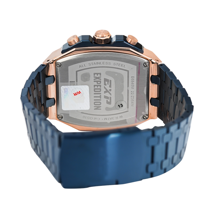 Jam Tangan Expedition EXP Chronograph EX 6845 MCBURBU Men Blue Dial Blue Stainless Steel Strap