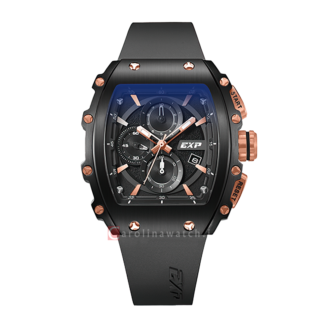 Jam Tangan Expedition EXP Chronograph EX 6846 MCRGRBA Men Black Dial Black Rubber Strap