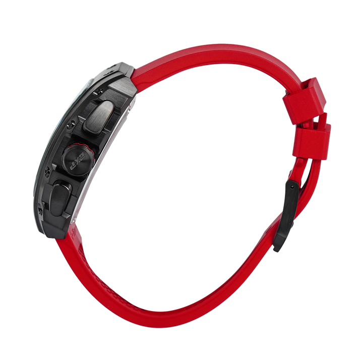 Jam Tangan Expedition EXP Chronograph EX 6846 MCRIGBARE Men Black Dial Red Rubber Strap