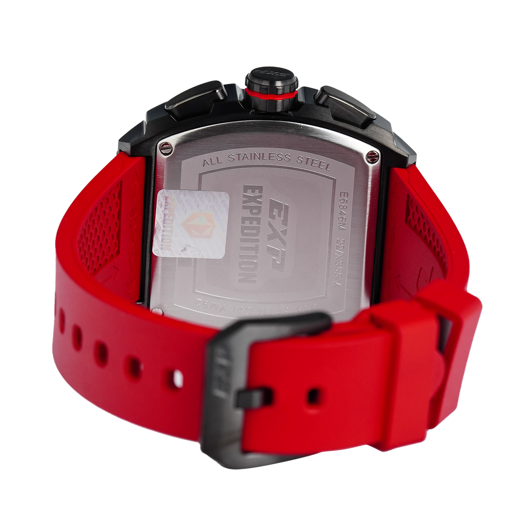 Jam Tangan Expedition EXP Chronograph EX 6846 MCRIGBARE Men Black Dial Red Rubber Strap