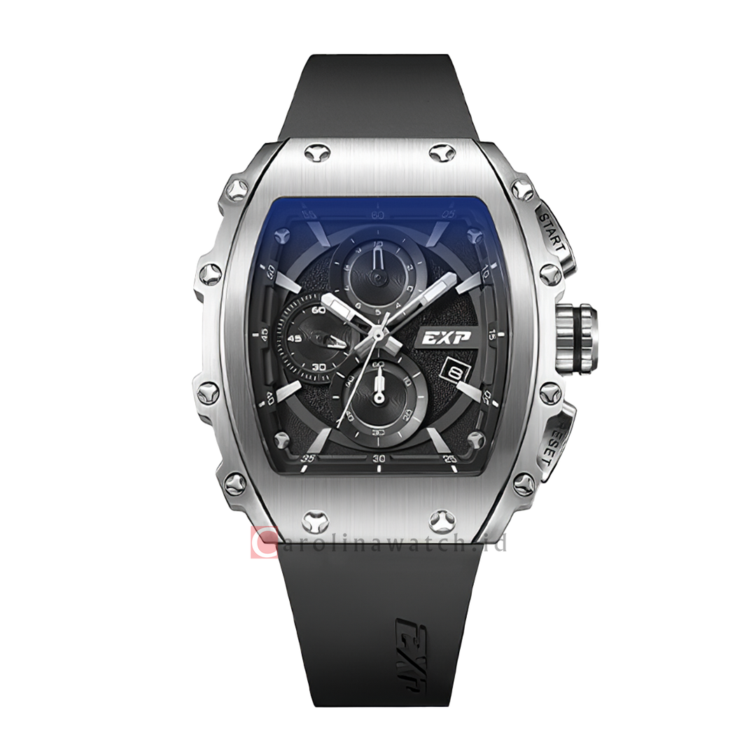 Jam Tangan Expedition EXP Chronograph EX 6846 MCRSSBA Men Black Dial Black Rubber Strap