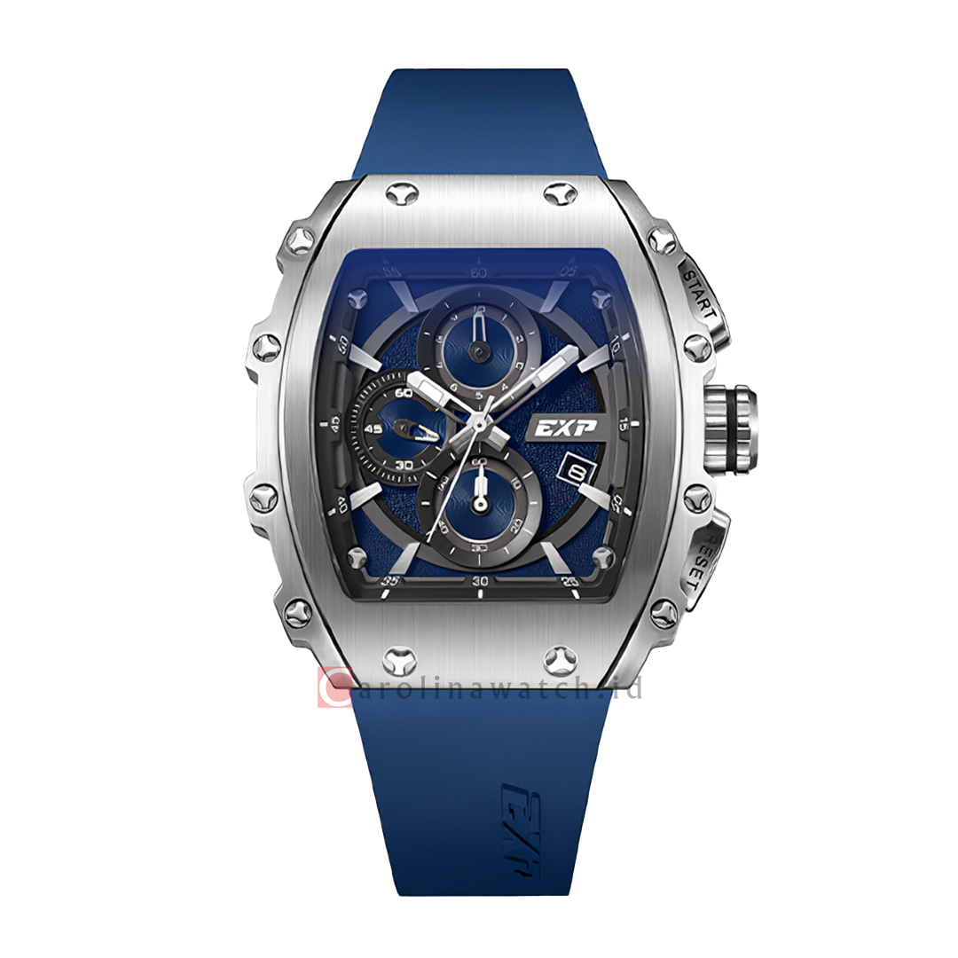 Jam Tangan Expedition EXP Chronograph EX 6846 MCRSSBU Men Blue Dial Blue Rubber Strap