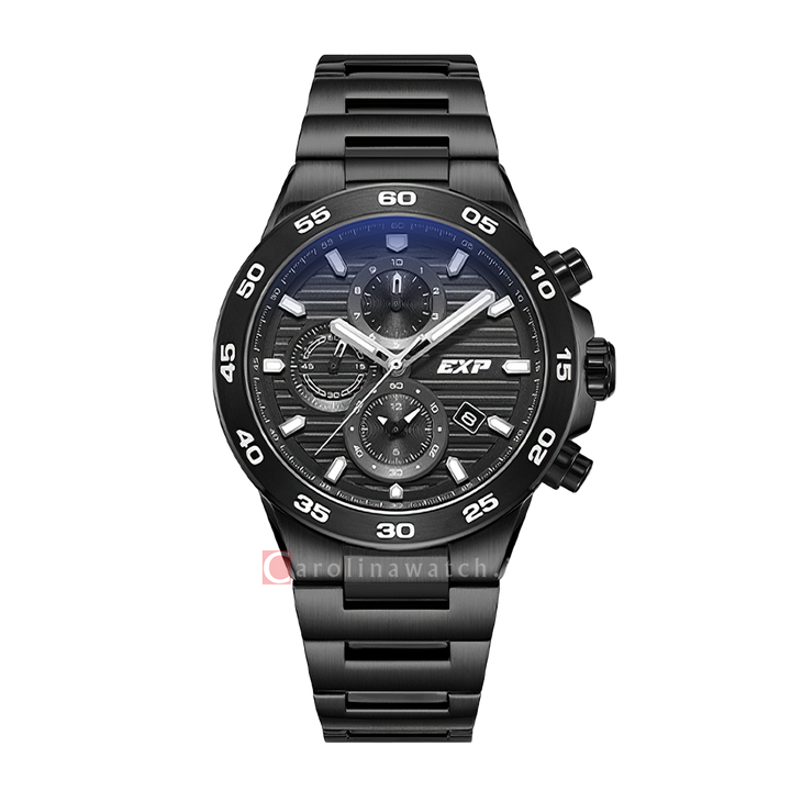 Jam Tangan Expedition EXP Chronograph EX 6848 MCBIPBA Men Black Dial Black Stainless Steel Strap