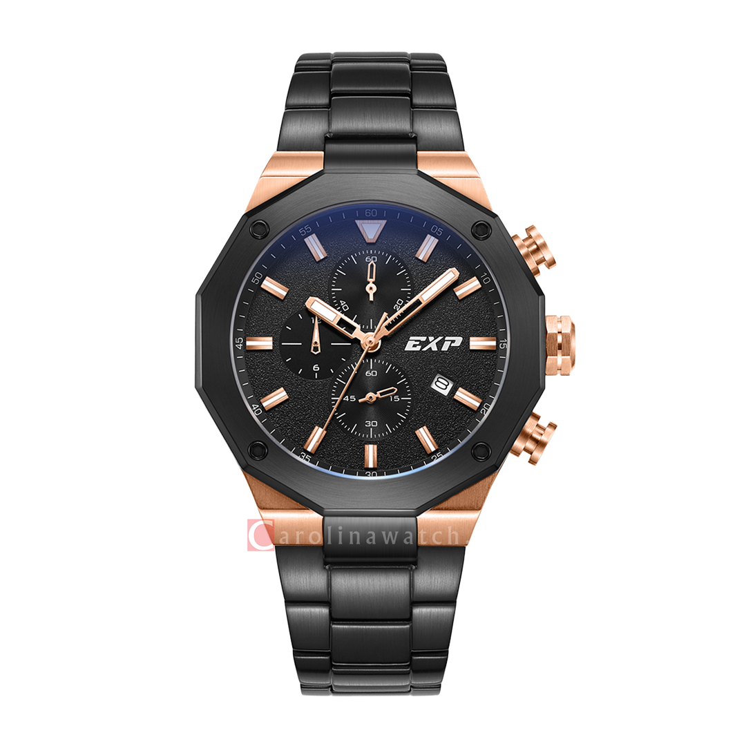 Jam Tangan Expedition EXP Chronograph EX 6849 MCBBRBA Men Black Dial Black Stainless Steel Strap