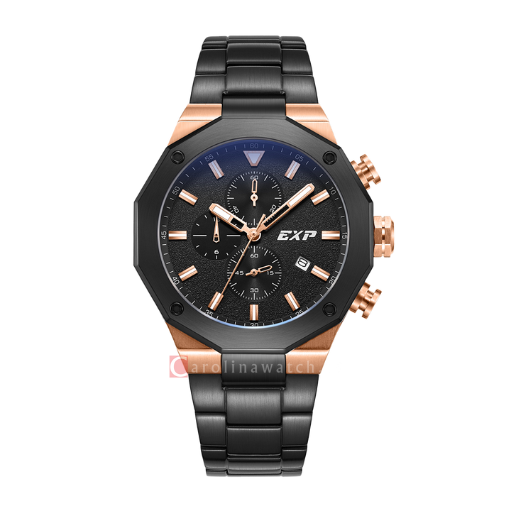 Jam Tangan Expedition EXP Chronograph EX 6849 MCBBRBA Men Black Dial Black Stainless Steel Strap