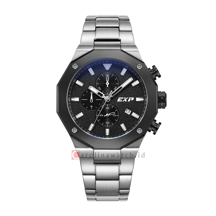 Jam Tangan Expedition EXP Chronograph EX 6849 MCBTBBA Men Black Dial Stainless Steel Strap