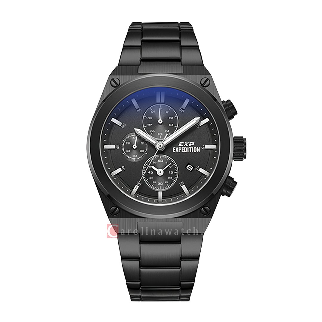 Jam Tangan Expedition EXP EX 6850 MCBIPBA Chronograph Men Black Dial Black Stainless Steel Strap