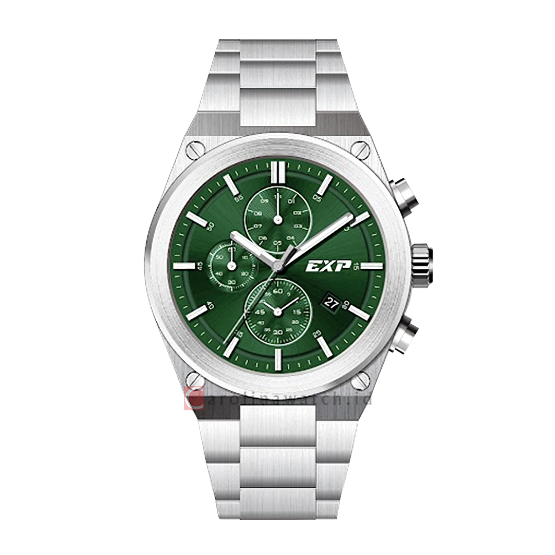 Jam Tangan Expedition EXP EX 6850 MCBSSGN Chronograph Men Green Dial Stainless Steel Strap