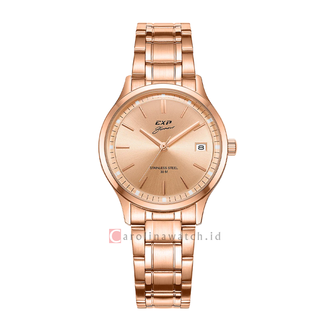 Jam Tangan Expedition EXP Glamour EX 6853 LDBRGLN Women Rose Gold Dial Rose Gold Stainless Steel Strap Strap