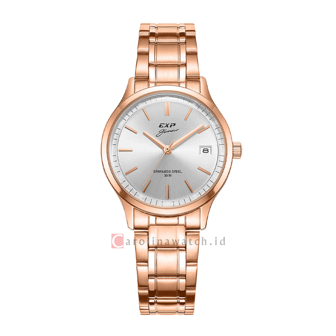 Jam Tangan Expedition EXP Glamour EX 6853 LDBRGSL Women Silver White Dial Rose Gold Stainless Steel Strap Strap