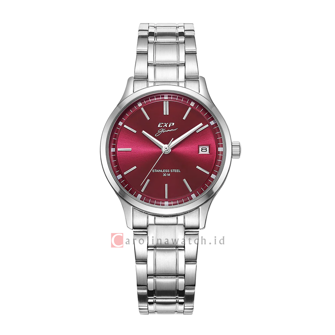 Jam Tangan Expedition EXP Glamour EX 6853 LDBSSRE Women Red Dial Stainless Steel Strap Strap