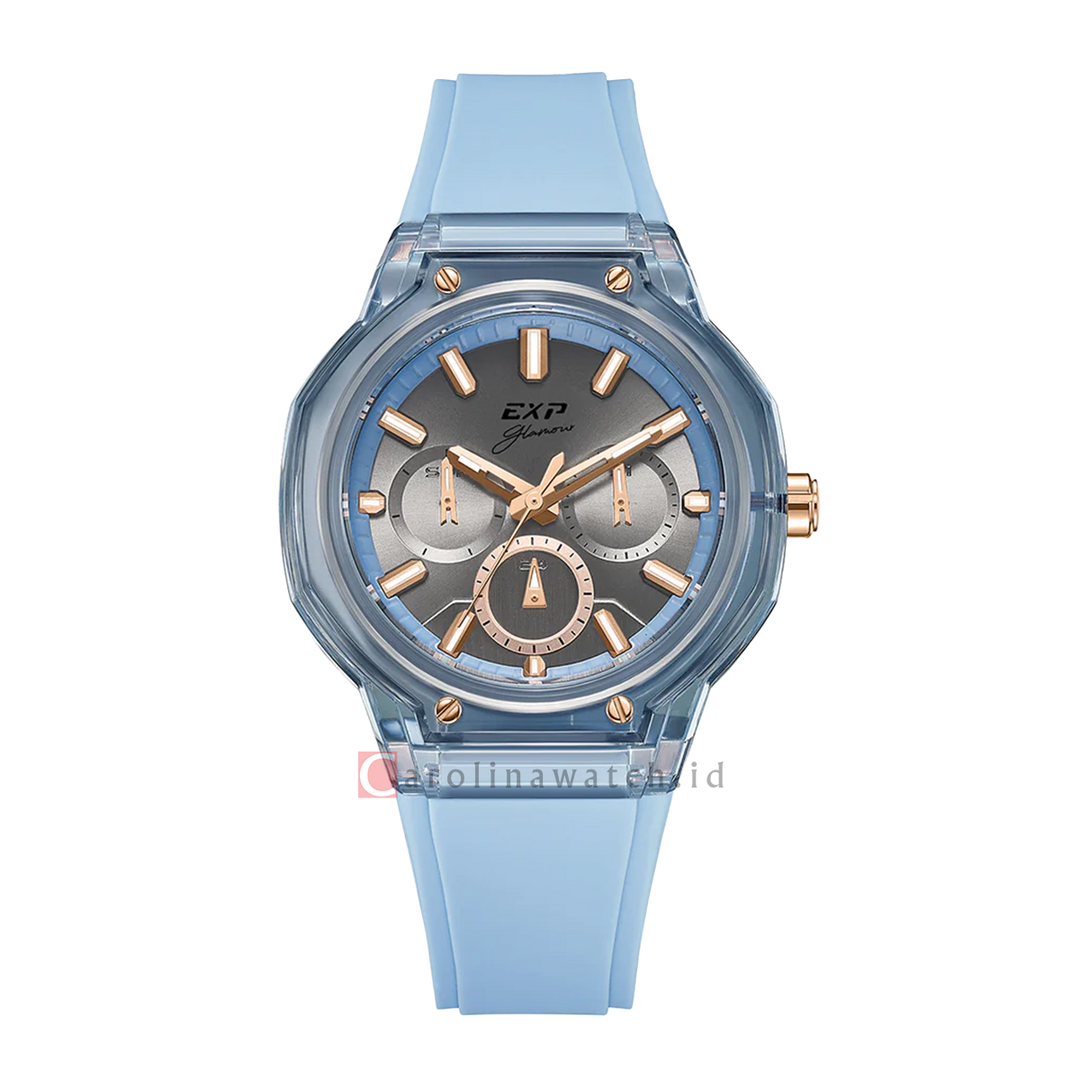 Jam Tangan EXP Glamour EX 6859 BFRRGGRLB Women Grey Dial Blue Rubber Strap