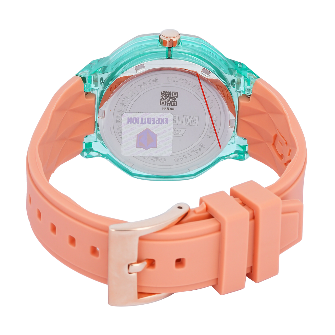 Jam Tangan EXP Glamour EX 6859 BFRRGORLE Women Orange Dial Light Orange Rubber Strap