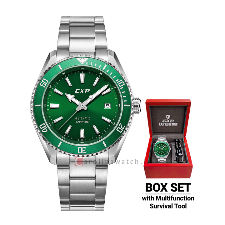 Jam Tangan Expedition EXP EX 6860 MABSSDN Automatic Men Green Dial Stainless Steel Strap