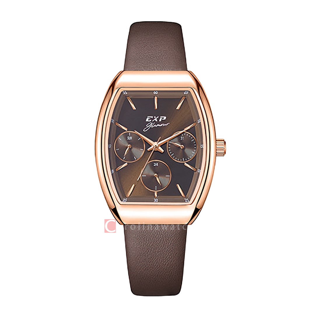 Jam Tangan EXP Glamour EX 6863 BFLRGBO Women Brown Dial Brown Rubber Strap