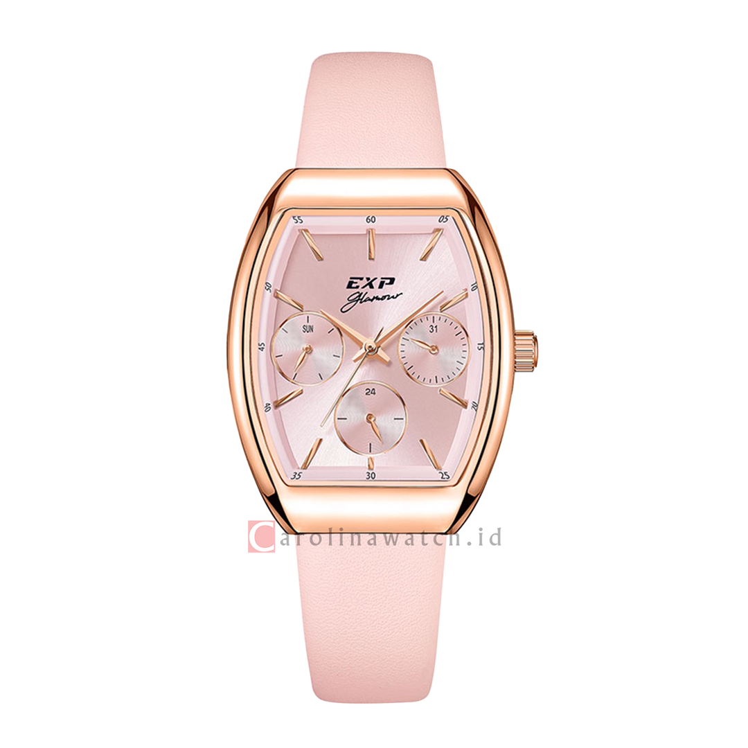 Jam Tangan EXP Glamour EX 6863 BFLRGPN Women Pink Dial Pink Rubber Strap