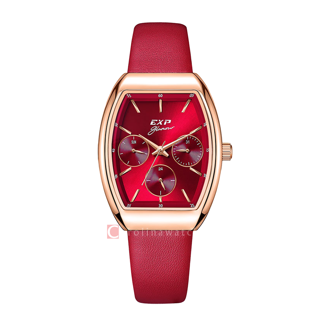 Jam Tangan Expedition EXP Glamour EX 6863 BFLRGRE Women Red Dial Red Rubber Strap