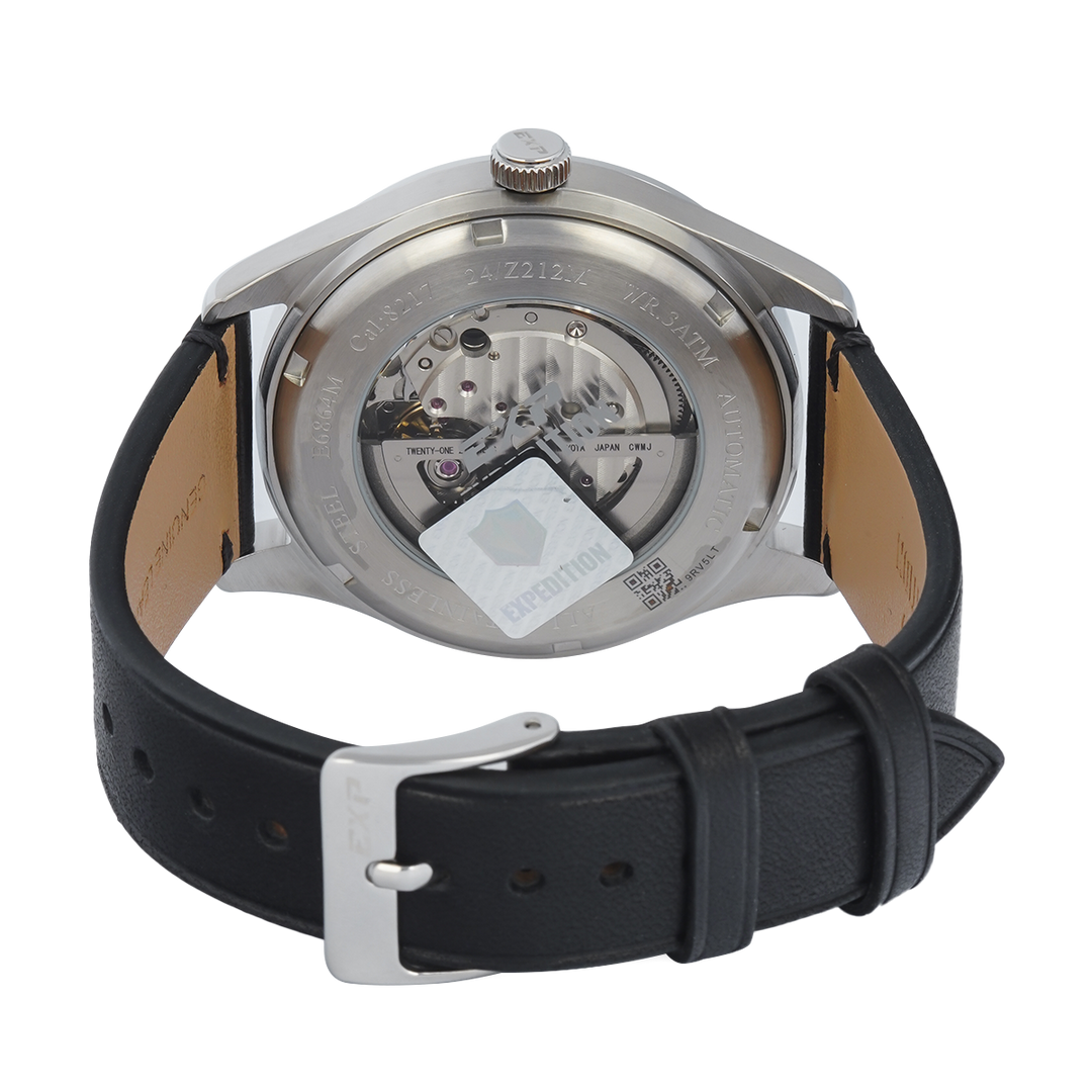 Jam Tangan Expedition EXP EX 6864 MALSSBA Automatic Men Black Dial Black Leather Strap