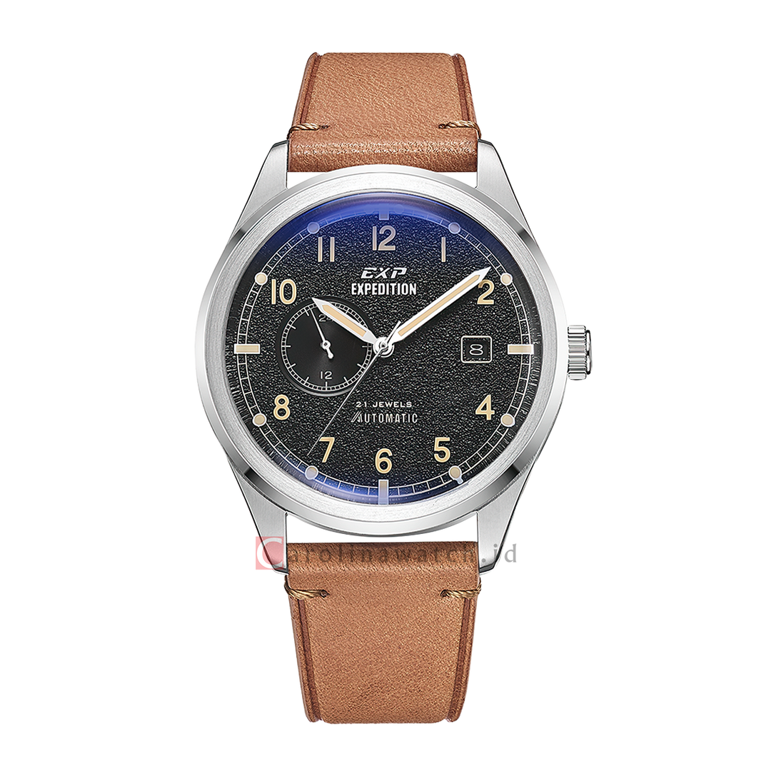 Jam Tangan Expedition EXP EX 6864 MALSSBAIV Automatic Men Black Dial Ivory Leather Strap