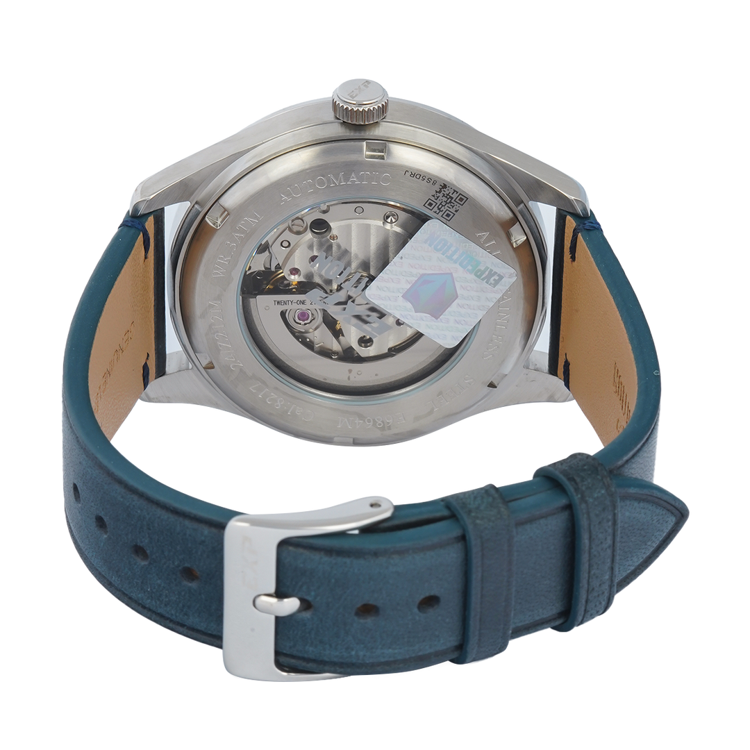 Jam Tangan Expedition EXP EX 6864 MALSSBU Automatic Men Blue Dial Blue Leather Strap