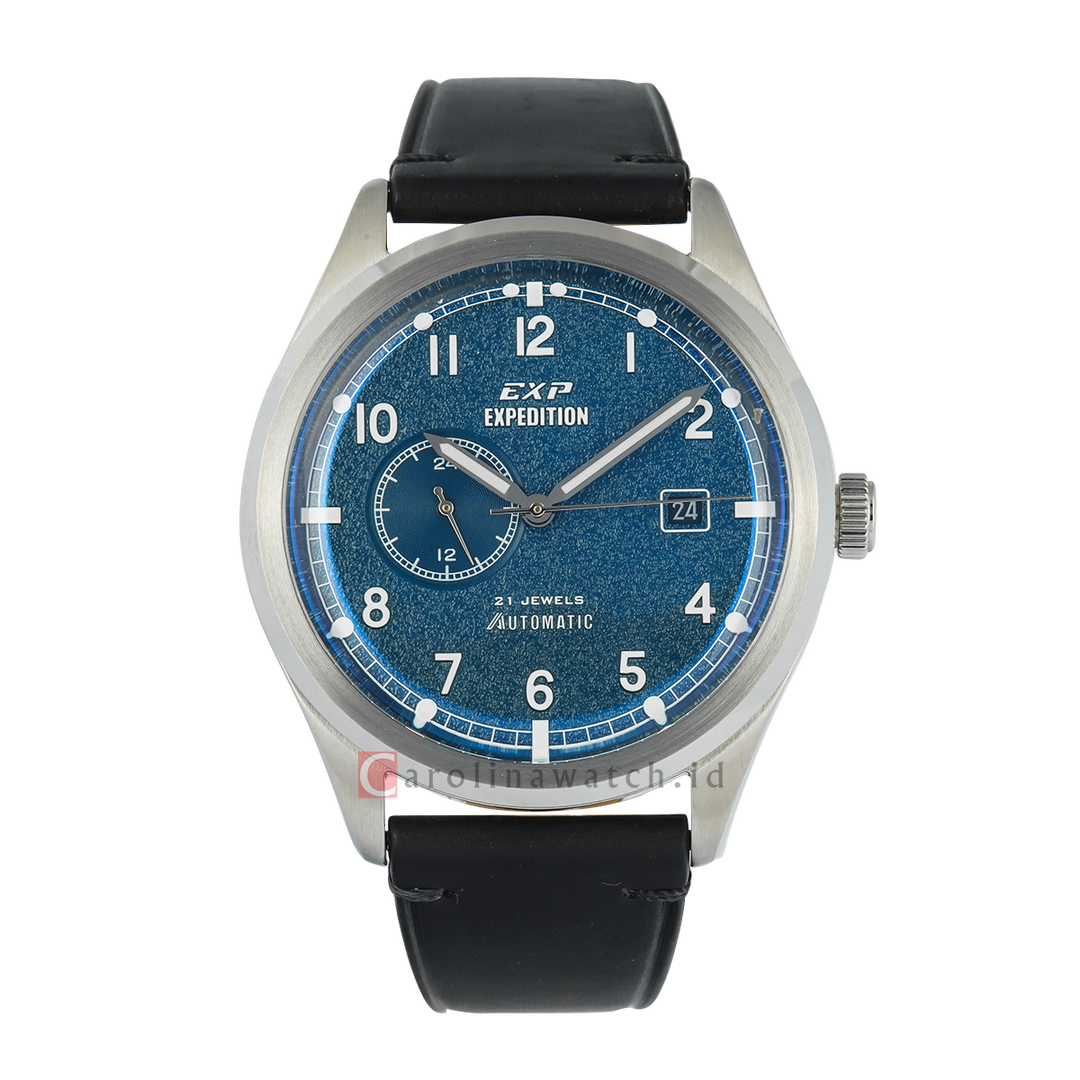 Jam Tangan Expedition EXP EX 6864 MALSSBUBA Automatic Men Blue Dial Black Leather Strap
