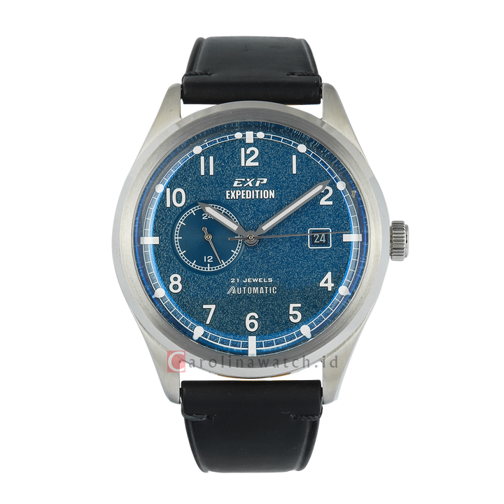 Jam Tangan Expedition EXP EX 6864 MALSSBUBA Automatic Men Blue Dial Black Leather Strap