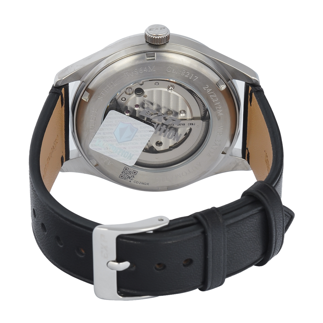 Jam Tangan Expedition EXP EX 6864 MALSSGR Automatic Men Grey Dial Black Leather Strap