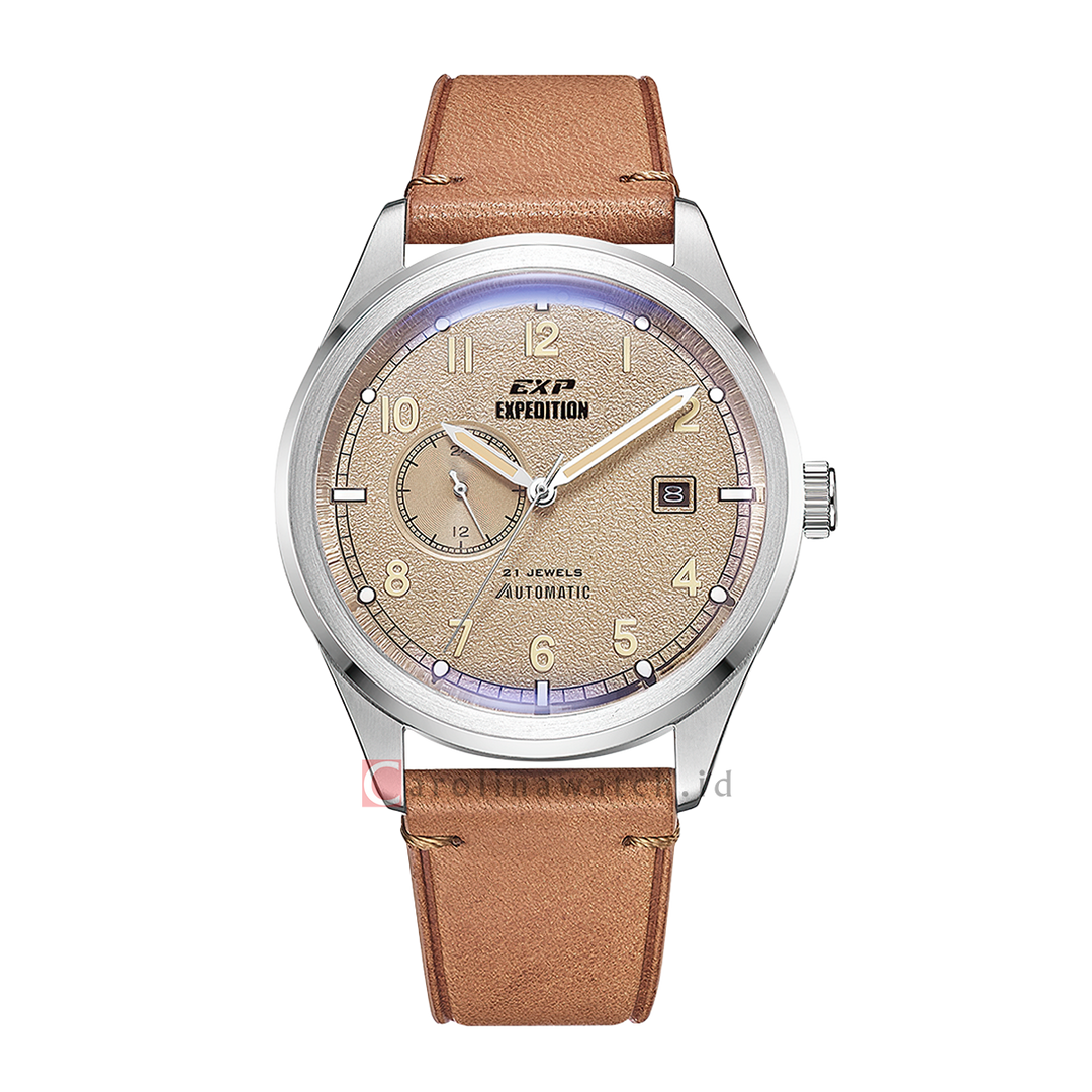 Jam Tangan Expedition EXP EX 6864 MALSSIV Automatic Men Analog Dial Ivory Leather Strap