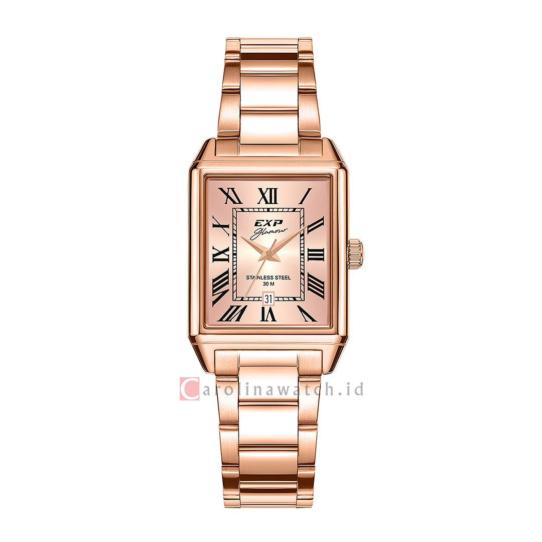Jam Tangan Expedition EXP Glamour EX 6866 LDBRGLNRM Women Rose Gold Dial Rose Gold Stainless Steel Strap