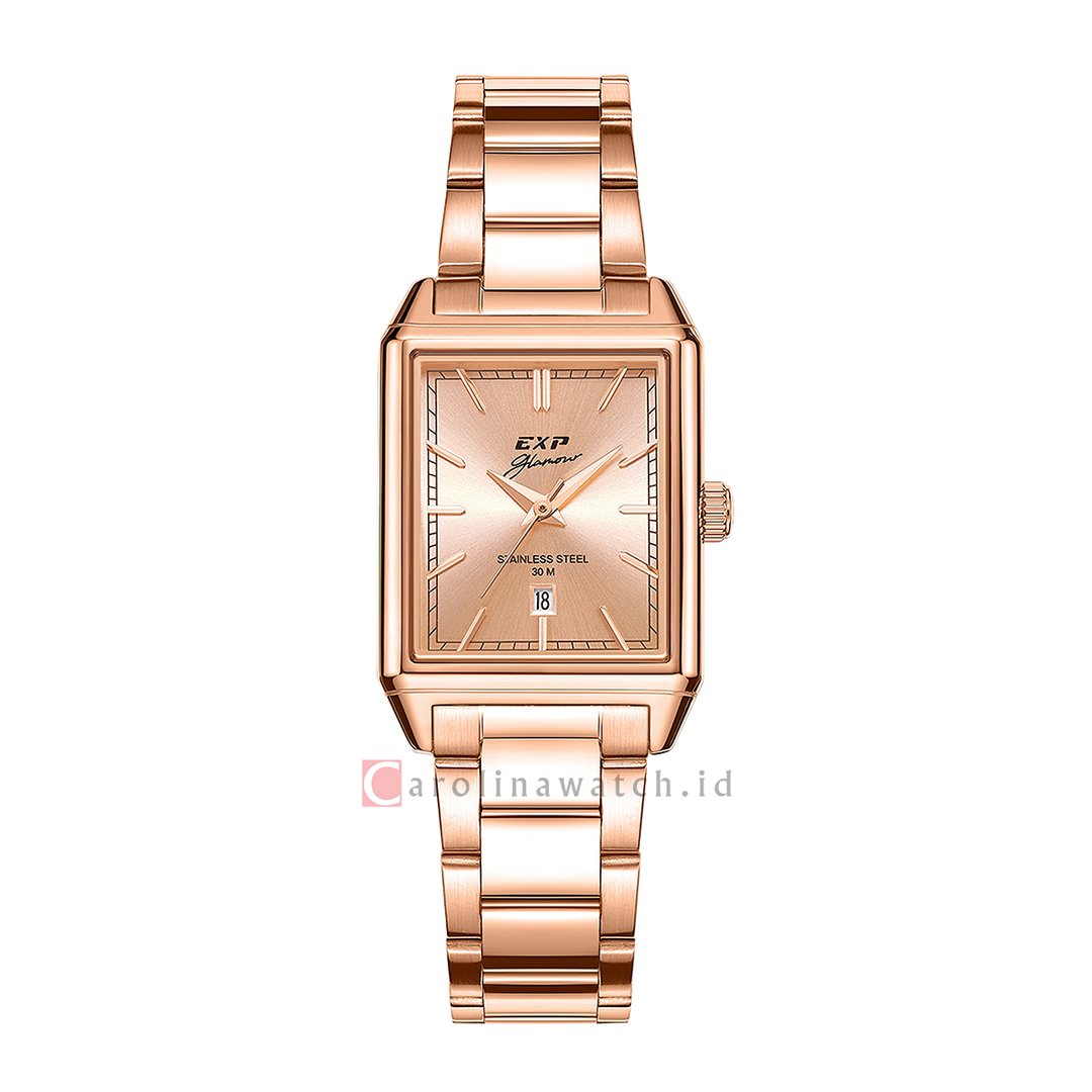 Jam Tangan Expedition EXP Glamour EX 6866 LDBRGLN Women Rose Gold Dial Rose Gold Stainless Steel Strap