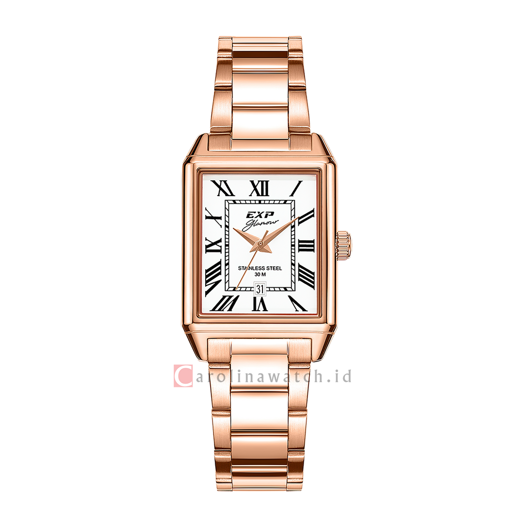Jam Tangan Expedition EXP Glamour EX 6866 LDBRGSLRM Women Silver White Dial Rose Gold Stainless Steel Strap
