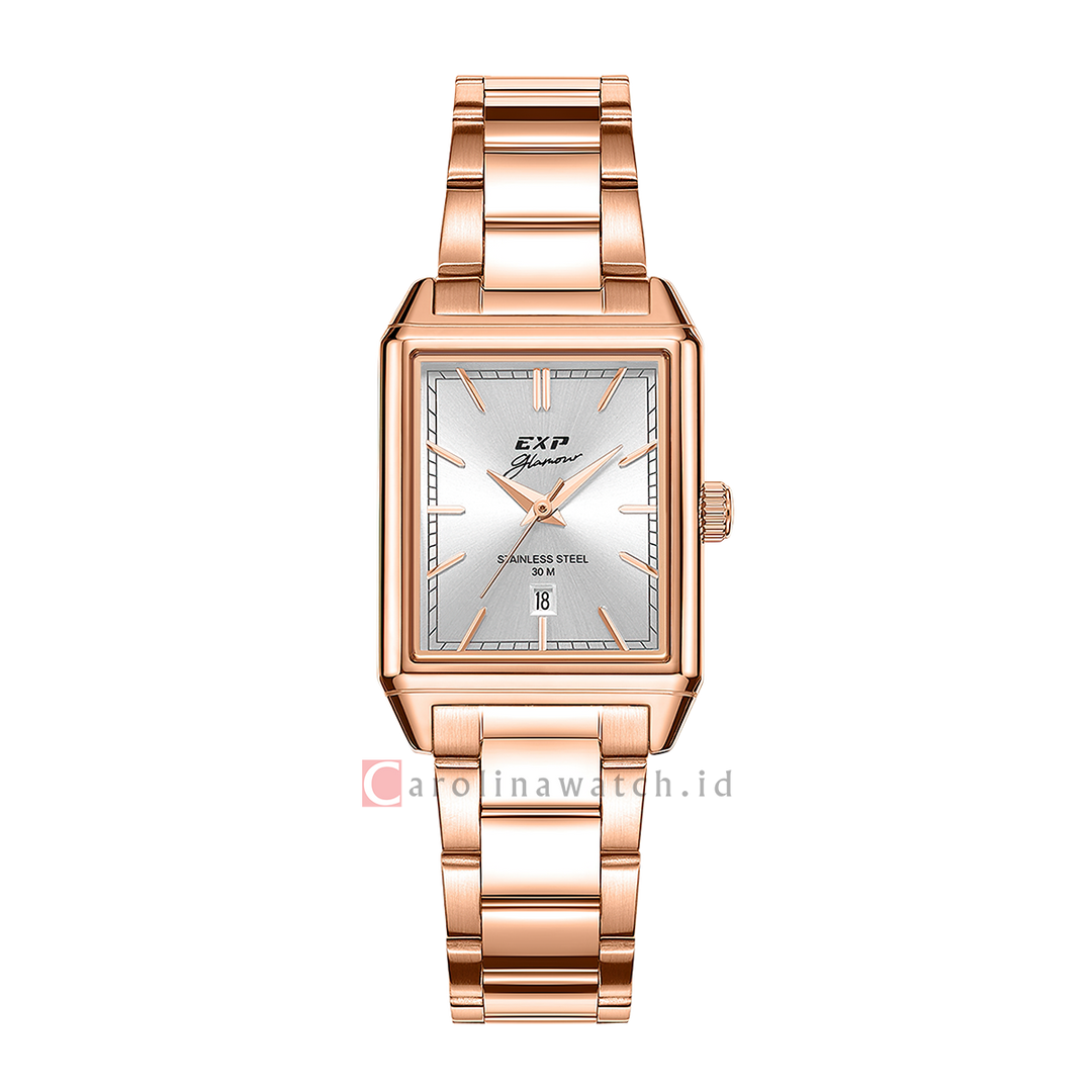 Jam Tangan Expedition EXP Glamour EX 6866 LDBRGSL Women Silver Dial Rose Gold Stainless Steel Strap