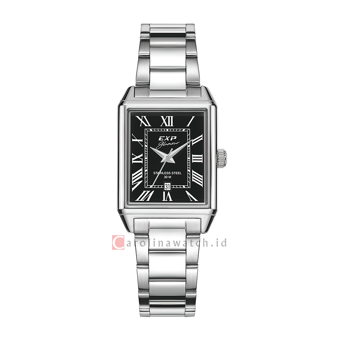 Jam Tangan Expedition EXP Glamour EX 6866 LDBSSBARM Women Black Dial Stainless Steel Strap