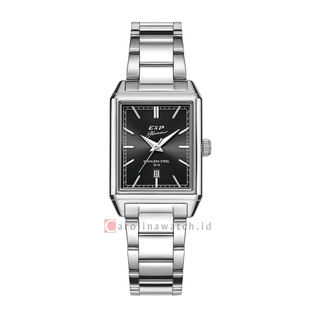 Jam Tangan Expedition EXP Glamour EX 6866 LDBSSBA Women Black Dial Stainless Steel Strap