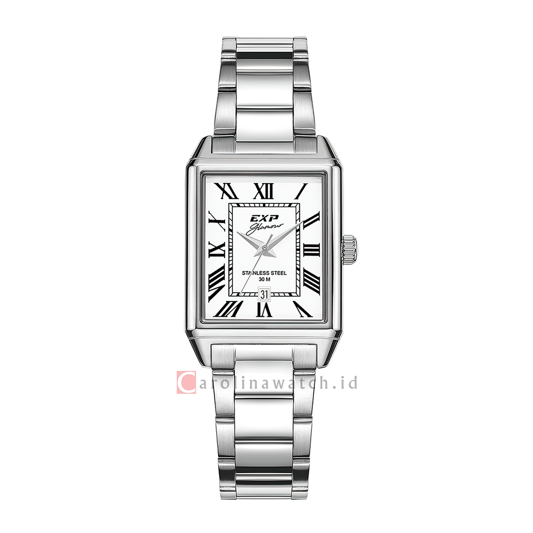 Jam Tangan Expedition EXP Glamour EX 6866 LDBSSSLRM Women Silver White Dial Stainless Steel Strap