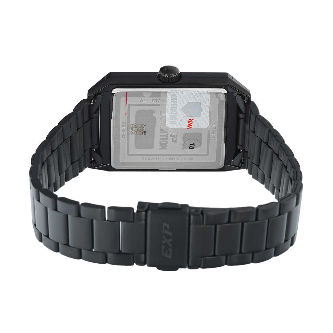Jam Tangan Expedition EXP EX 6866 MDBIPBARG Men Black Dial Black Stainless Steel Strap