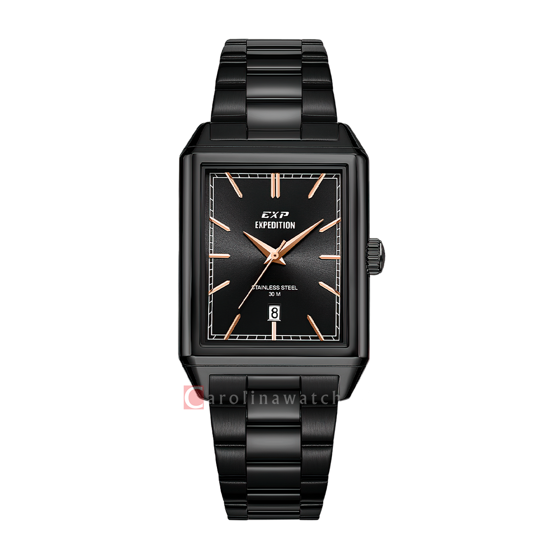 Jam Tangan Expedition EXP EX 6866 MDBIPBARG Men Black Dial Black Stainless Steel Strap