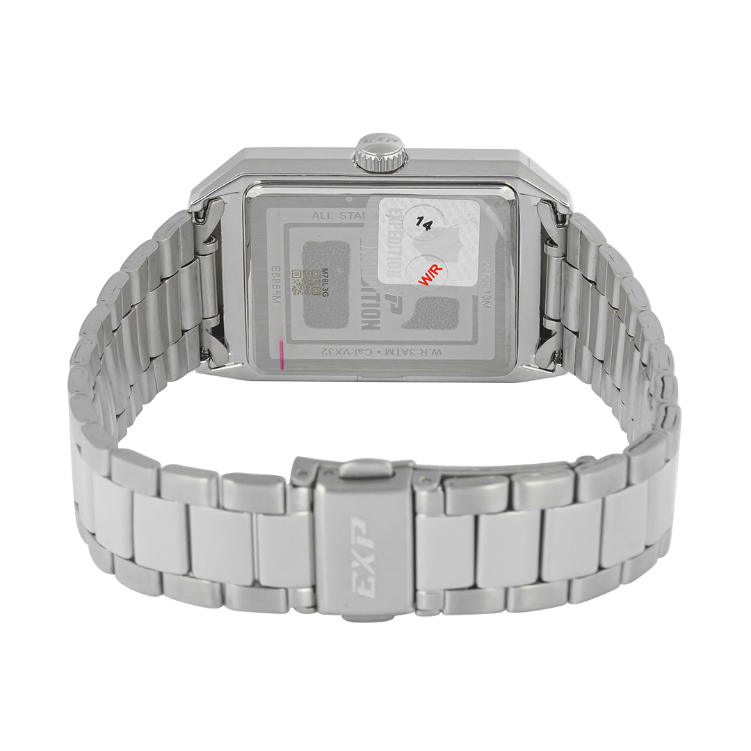 Jam Tangan Expedition EXP EX 6866 MDBSSBARM Tank Men Black Dial Stainless Steel Strap