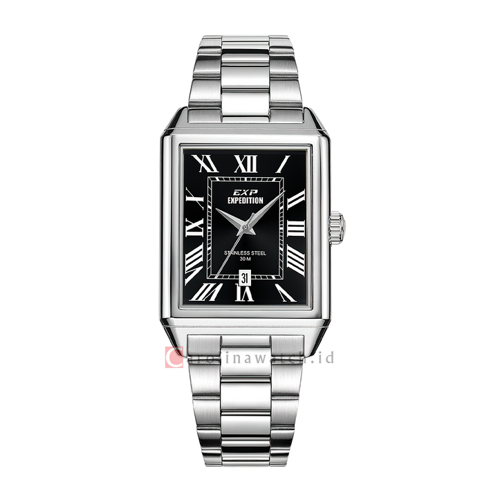 Jam Tangan Expedition EXP EX 6866 MDBSSBARM Tank Men Black Dial Stainless Steel Strap