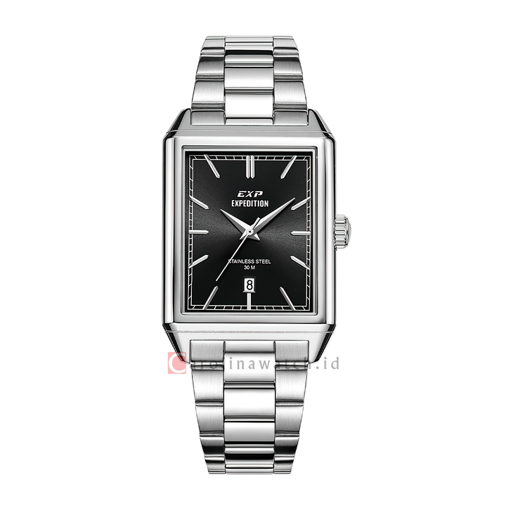 Jam Tangan Expedition EXP EX 6866 MDBSSBA Men Black Dial Stainless Steel Strap