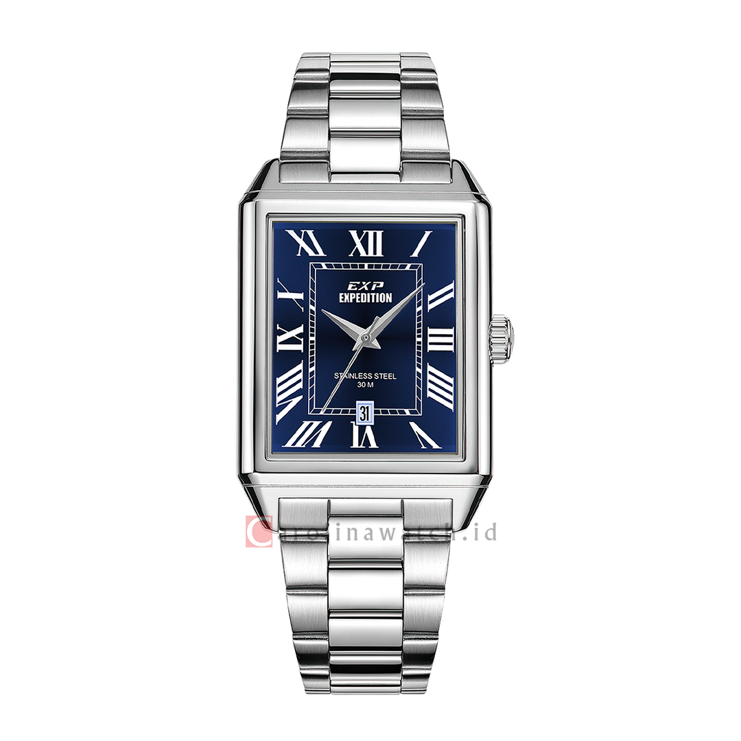Jam Tangan Expedition EXP EX 6866 MDBSSBURM Tank Men Blue Dial Stainless Steel Strap