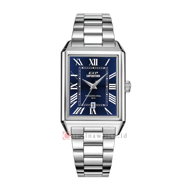 Jam Tangan Expedition EXP EX 6866 MDBSSBURM Tank Men Blue Dial Stainless Steel Strap