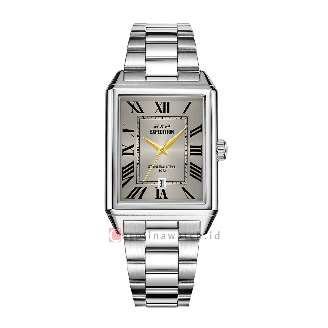 Jam Tangan Expedition EXP EX 6866 MDBSSGRIVRM Tank Men Grey Dial Stainless Steel Strap