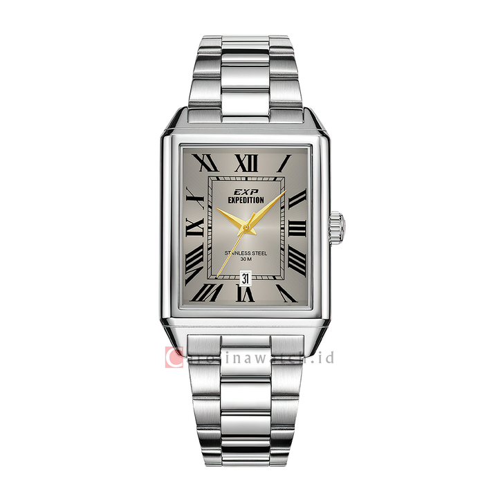 Jam Tangan Expedition EXP EX 6866 MDBSSGRIVRM Tank Men Grey Dial Stainless Steel Strap