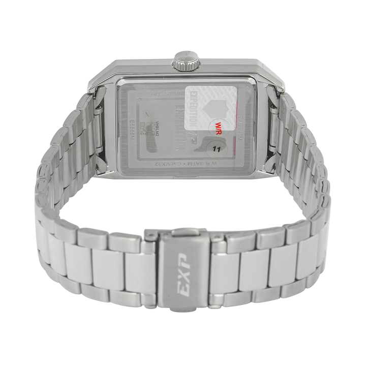 Jam Tangan Expedition EXP EX 6866 MDBSSSLIVRM Tank Men Silver White Dial Stainless Steel Strap