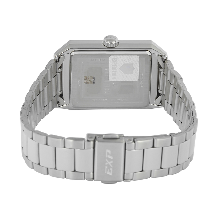 Jam Tangan Expedition EXP EX 6866 MDBSSSLRM Tank Men Silver White Dial Stainless Steel Strap