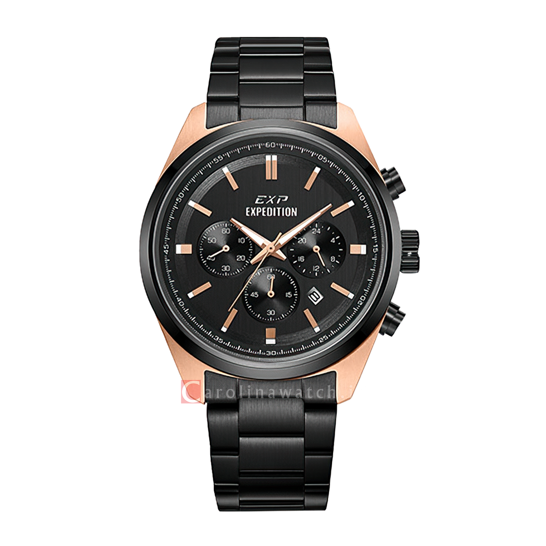 Jam Tangan Expedition EXP EX 6867 MCBBRBA Men Black Dial Black Stainless Steel Strap