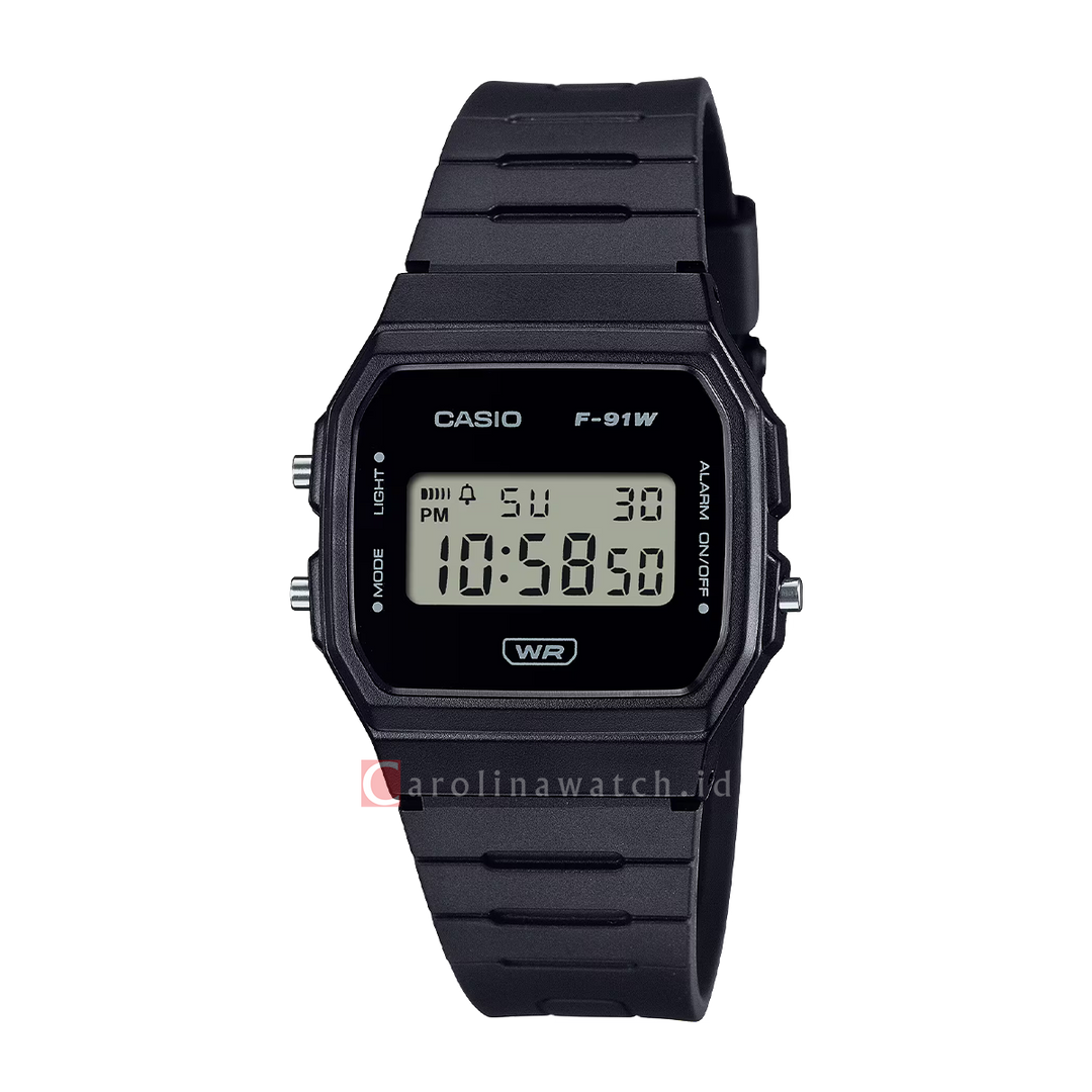 Jam Tangan Casio POP F-91WB-1A Women Digital Dial Black Resin Band