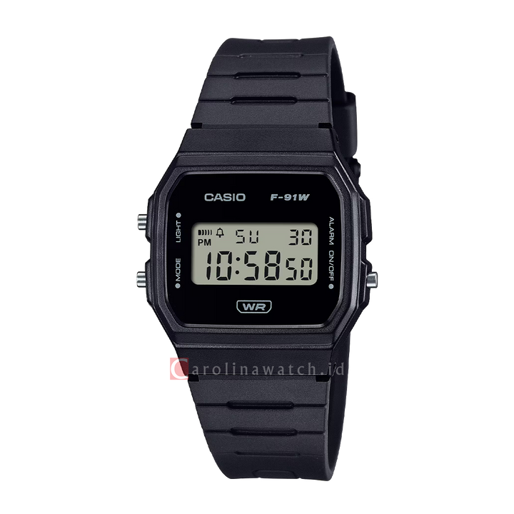 Jam Tangan Casio POP F-91WB-1A Women Digital Dial Black Resin Band